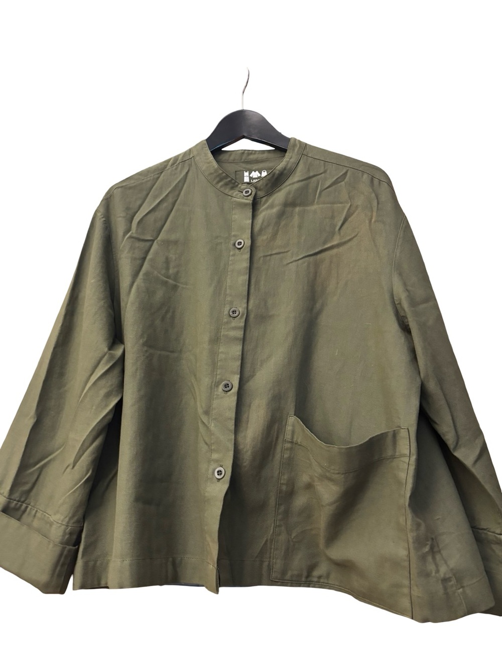 Women's Olive Utility Button-Front Jacket with Patch Pocket